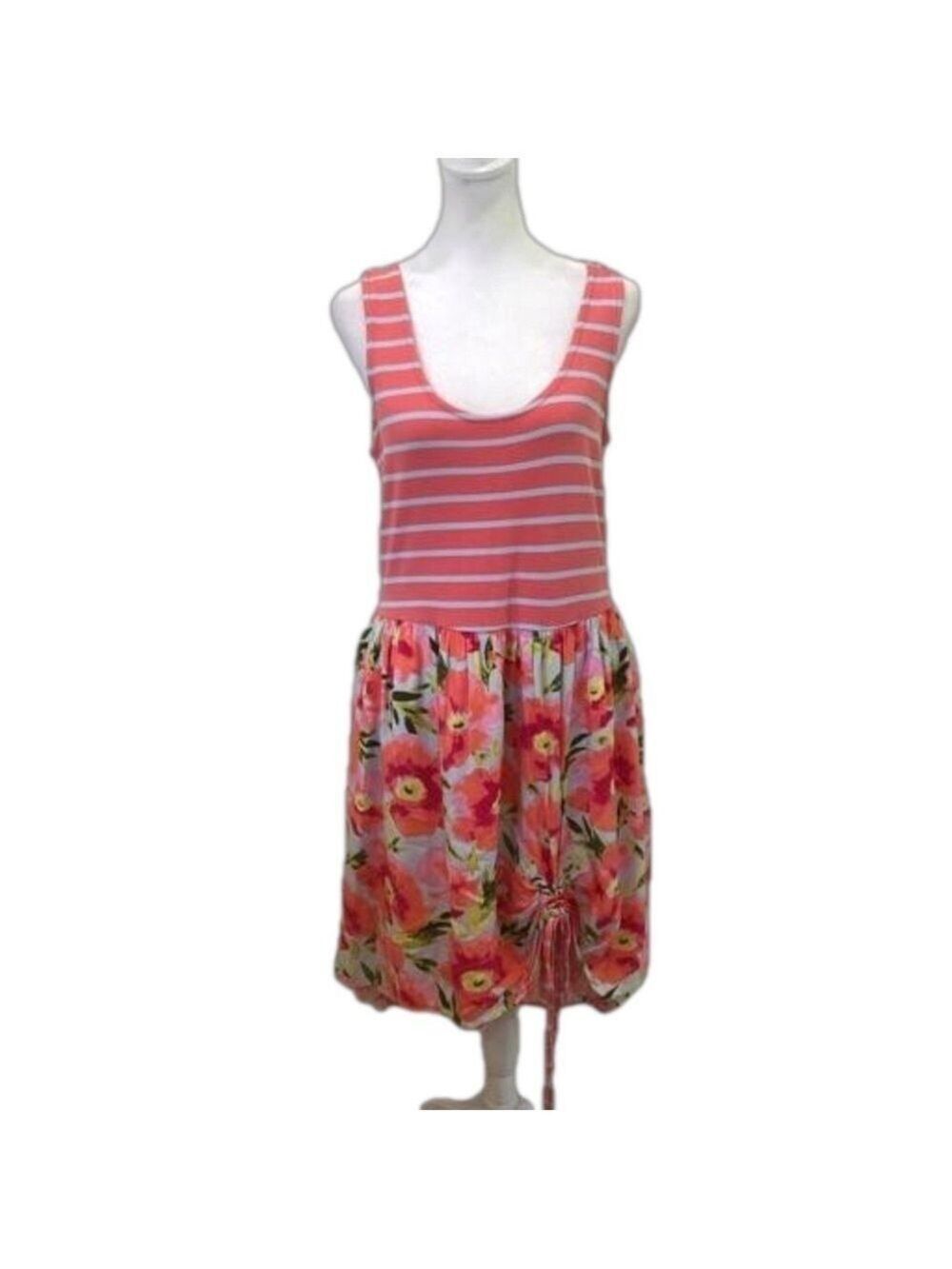 Matilda Jane Size M sleeveless dress. Mixed media stripes floral hi low